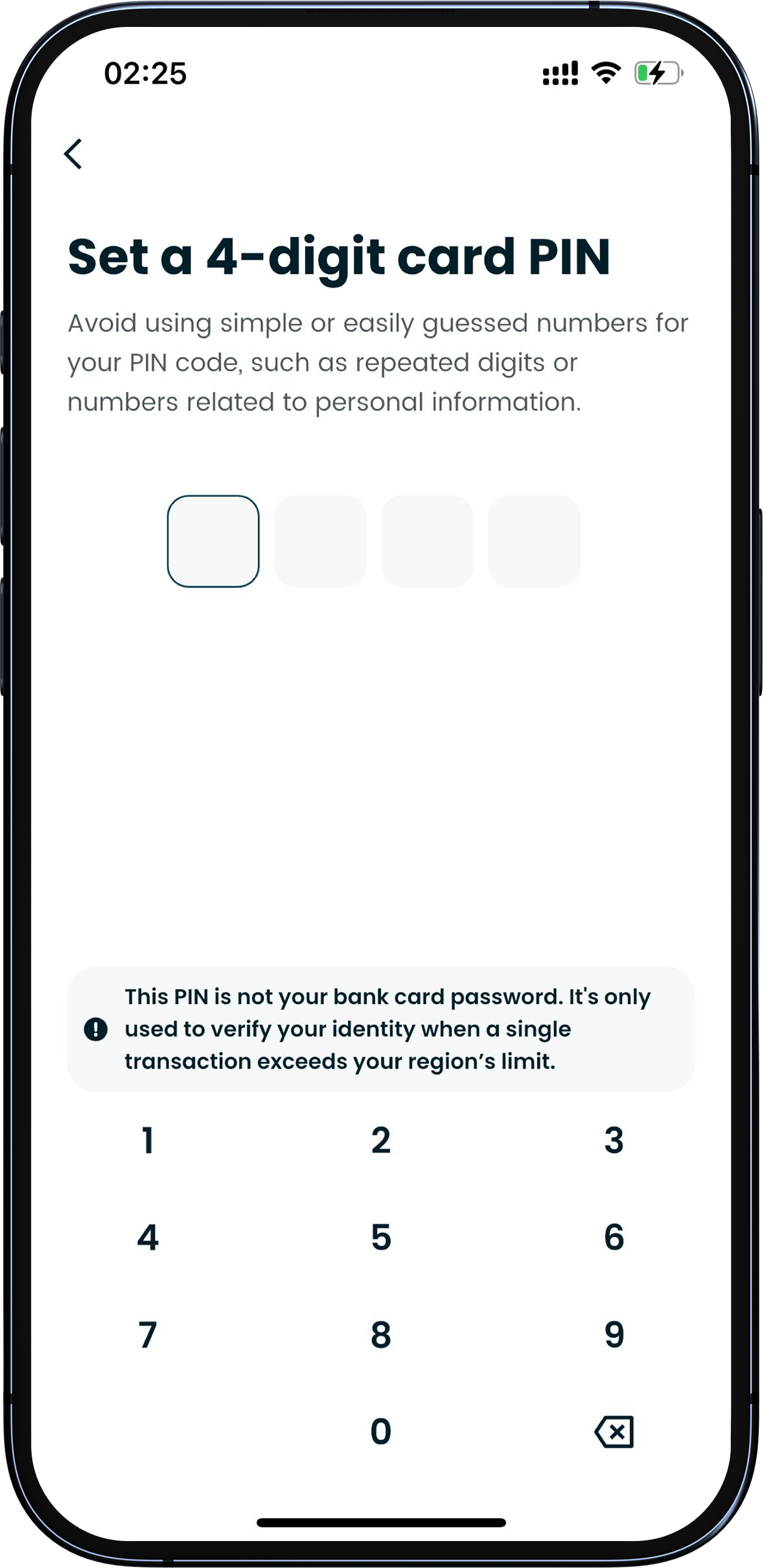 Defina e confirme o PIN do seu cartão