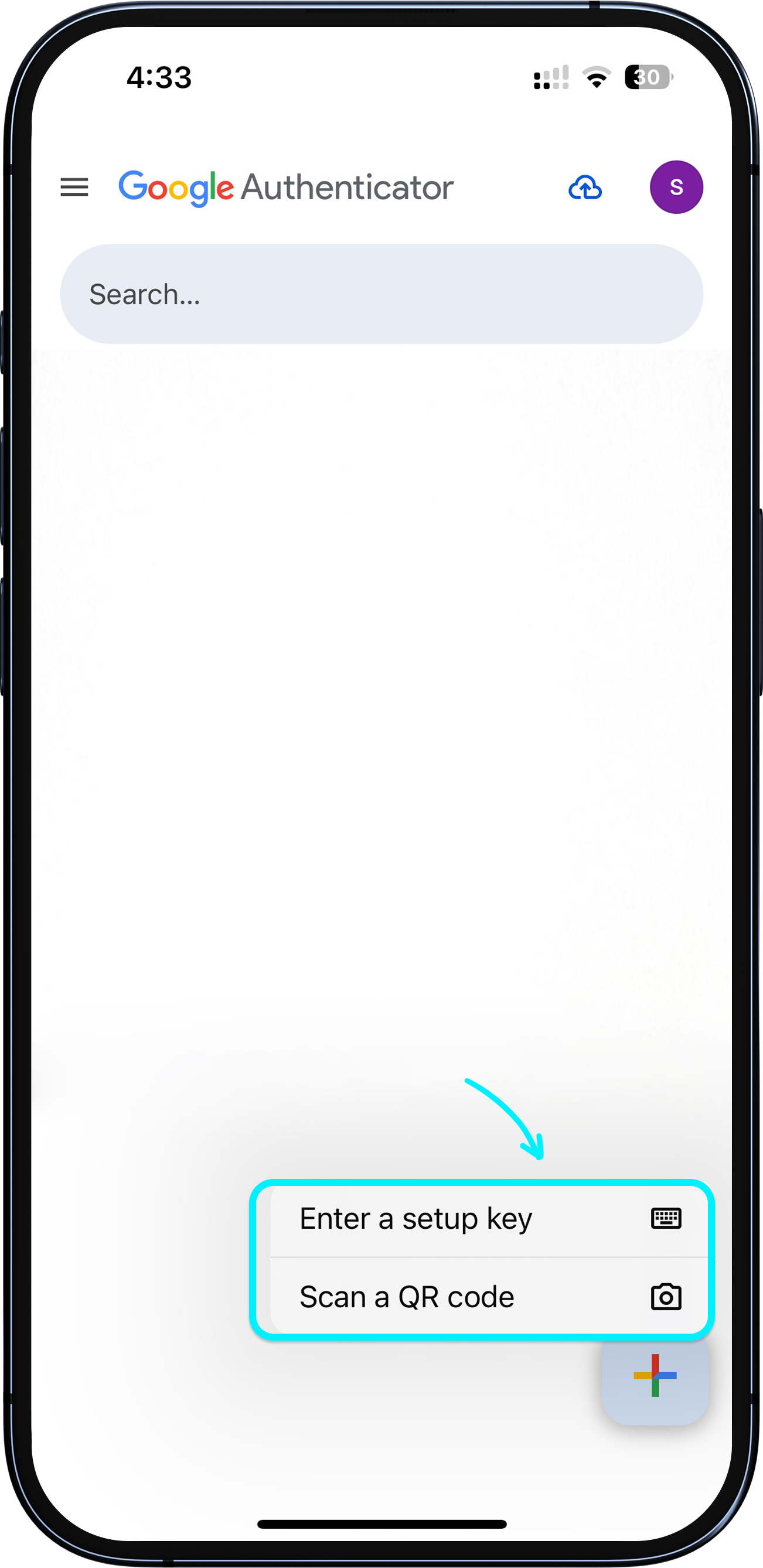 Incollare la chiave copiata nell'app Google Authenticator