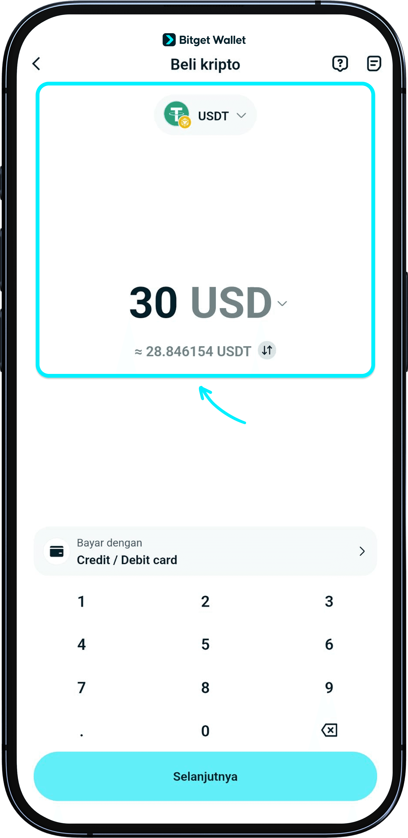 Pilih mata uang pembayaran dan token yang akan dibeli.