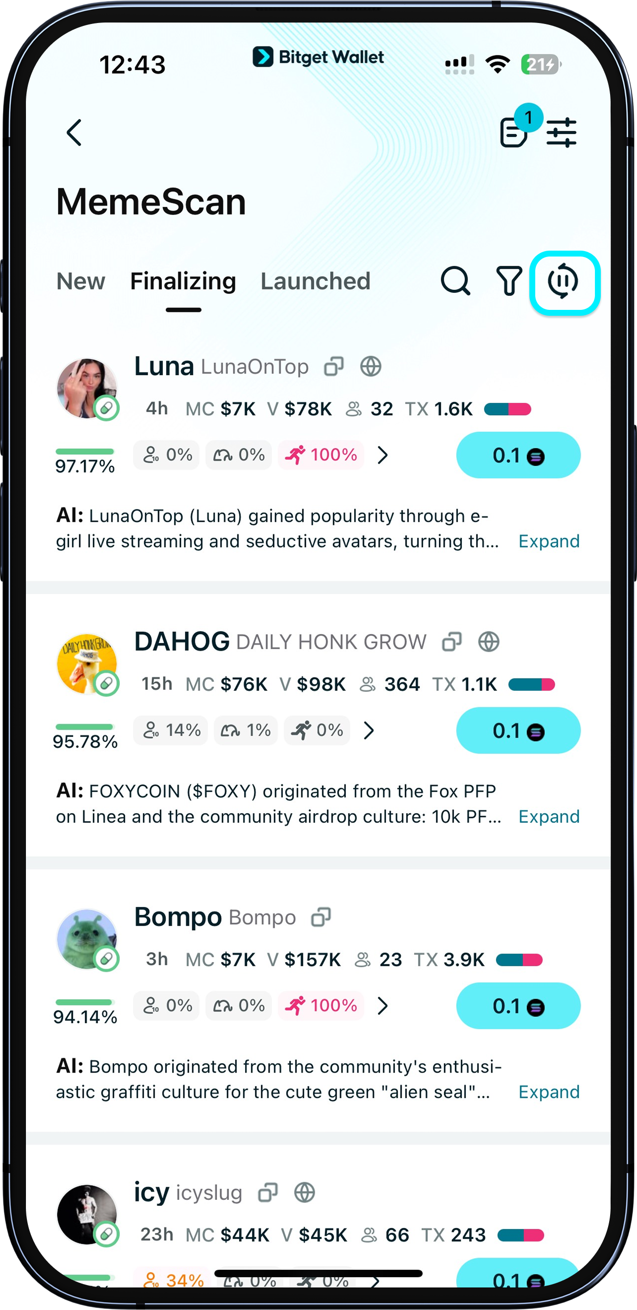 Real-time token tracking