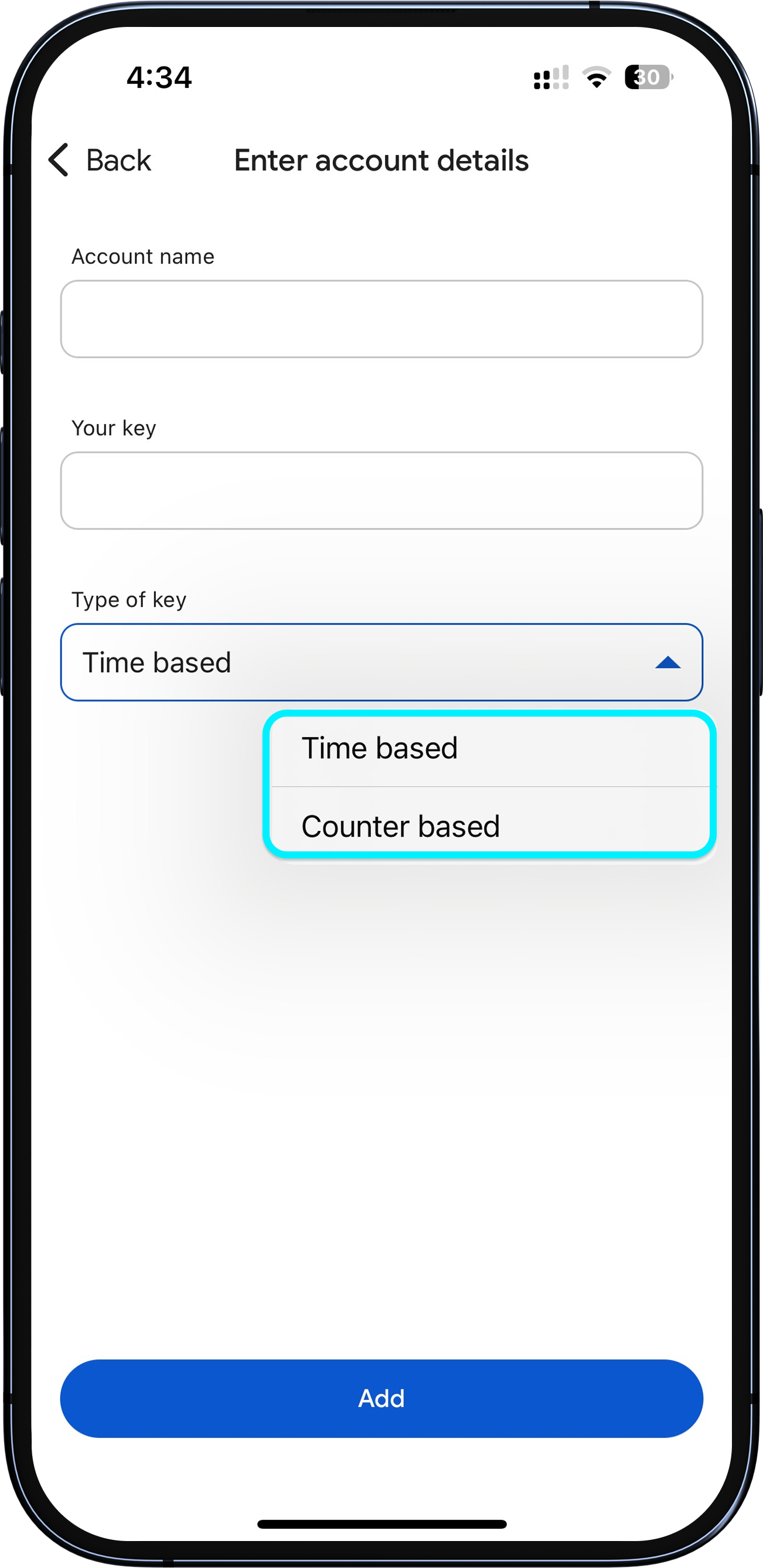 Scegliere il tipo di chiave e ottenere il tuo codice