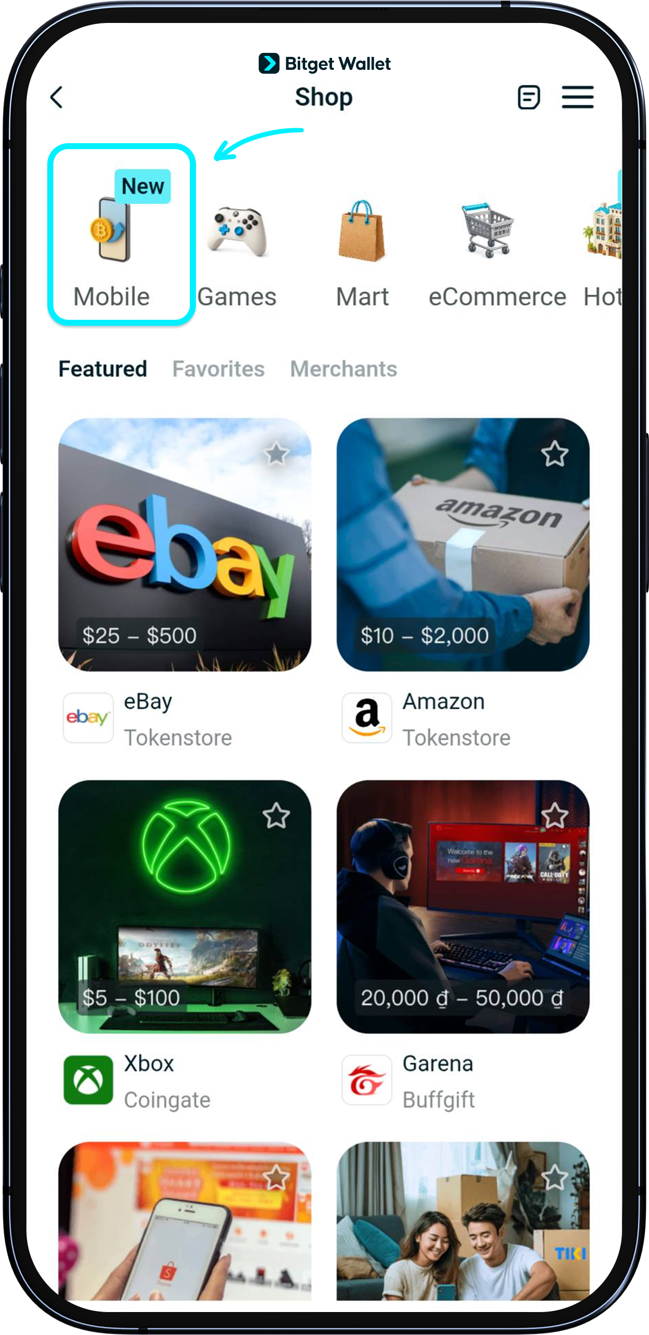 Go to the "Mobile top-ups" page