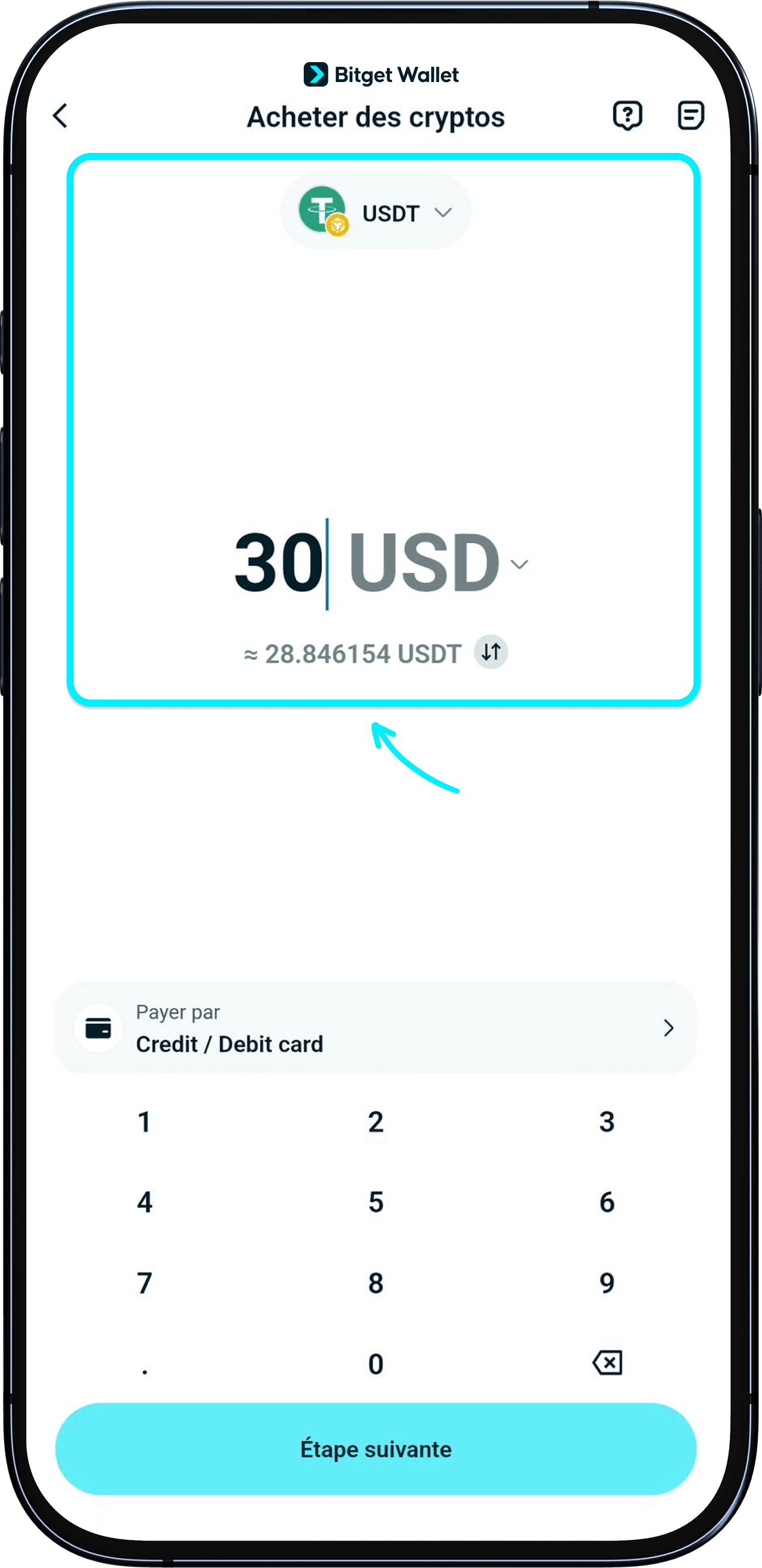 Choisissez la devise et le token pour l'achat