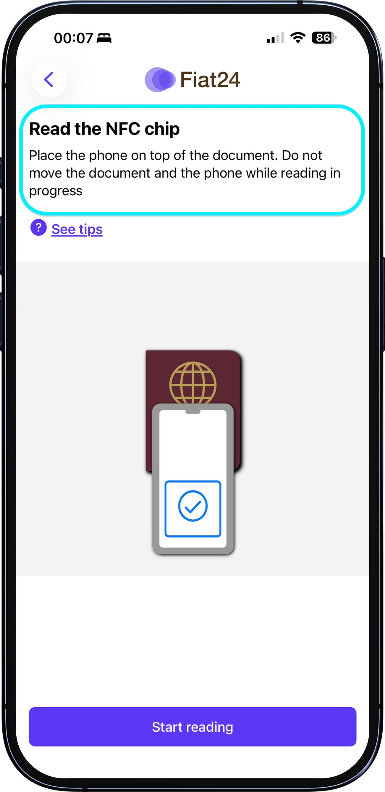 Verwenden Sie NFC, um den Pass-Chip zu lesen