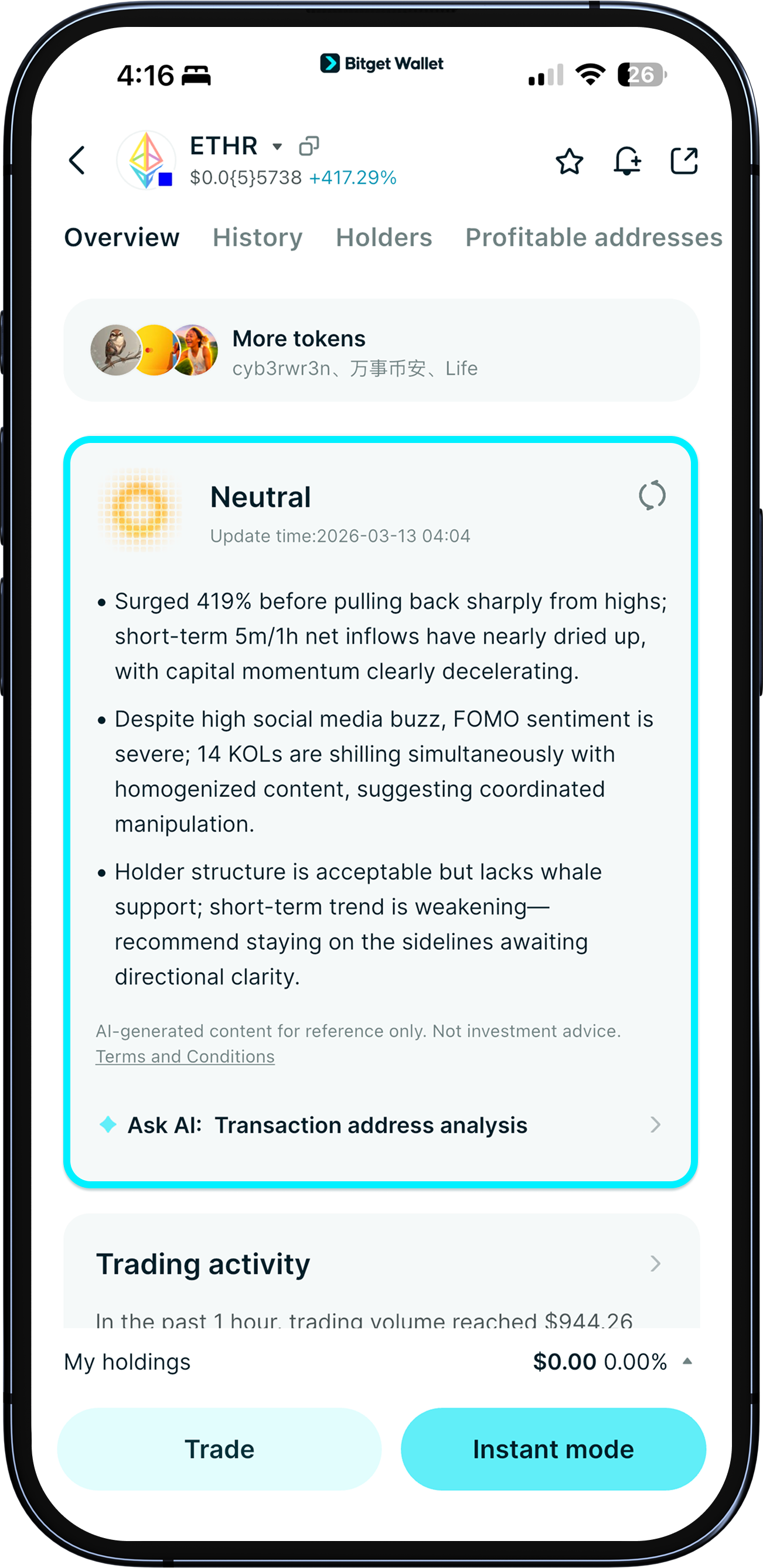 AI analysis on the token page
