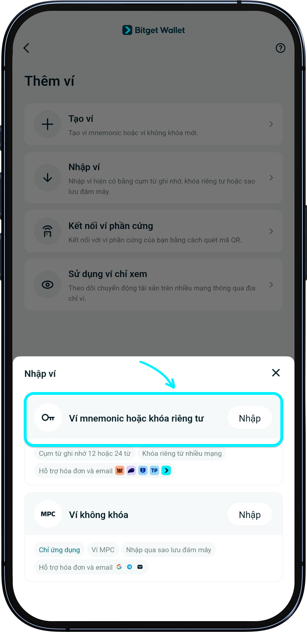 Cách nhập một ví khác an toàn