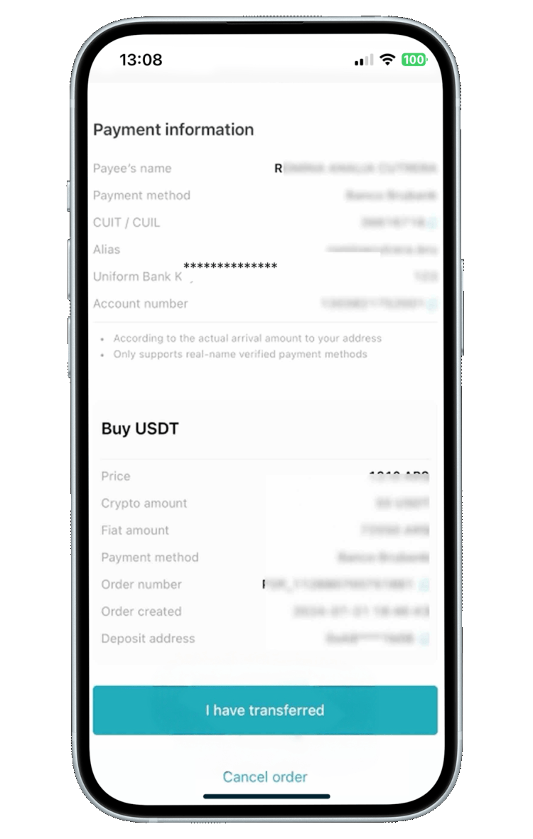 Completa tu orden P2P