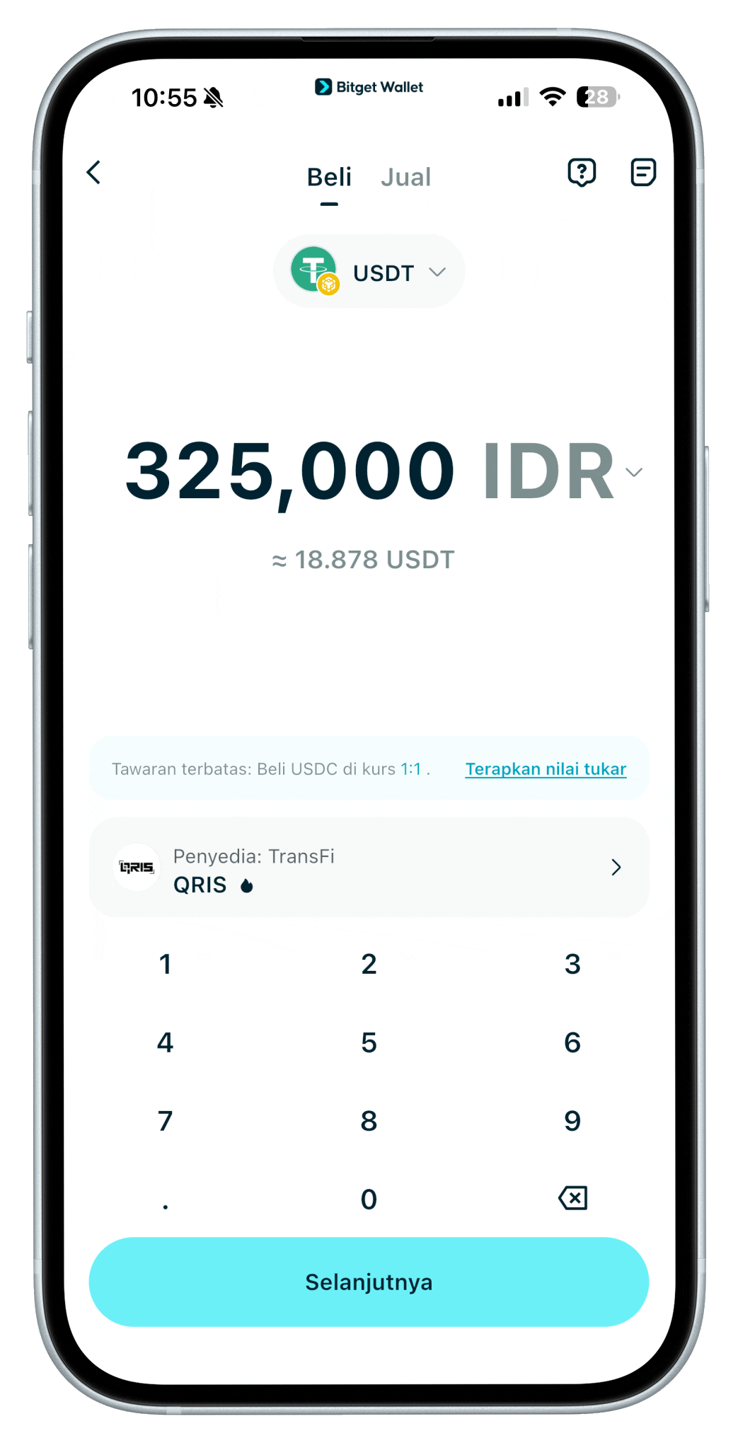 Pilih mata uang pembayaran dan token yang akan dibeli.