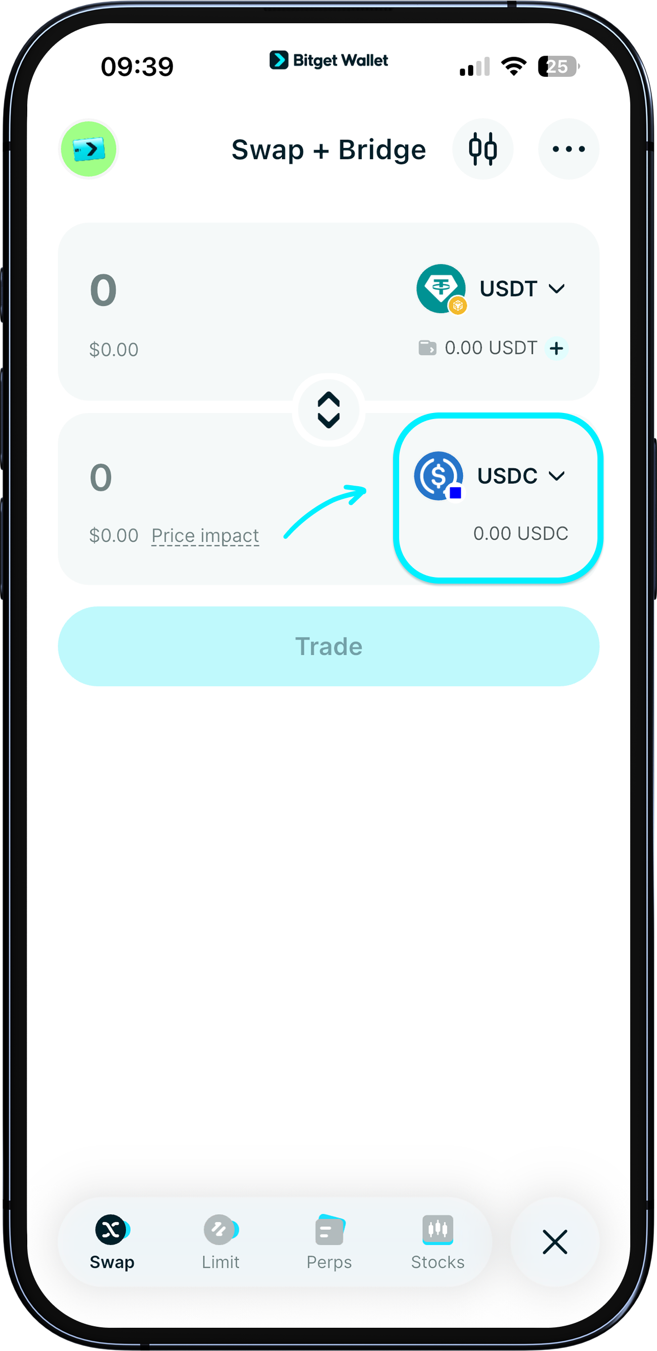 Swap for USDC on the Base network