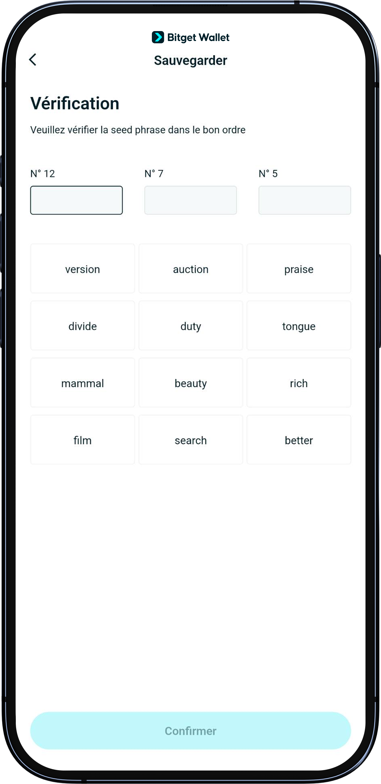 Vérifiez que l'ordre de votre seed phrase est correct.