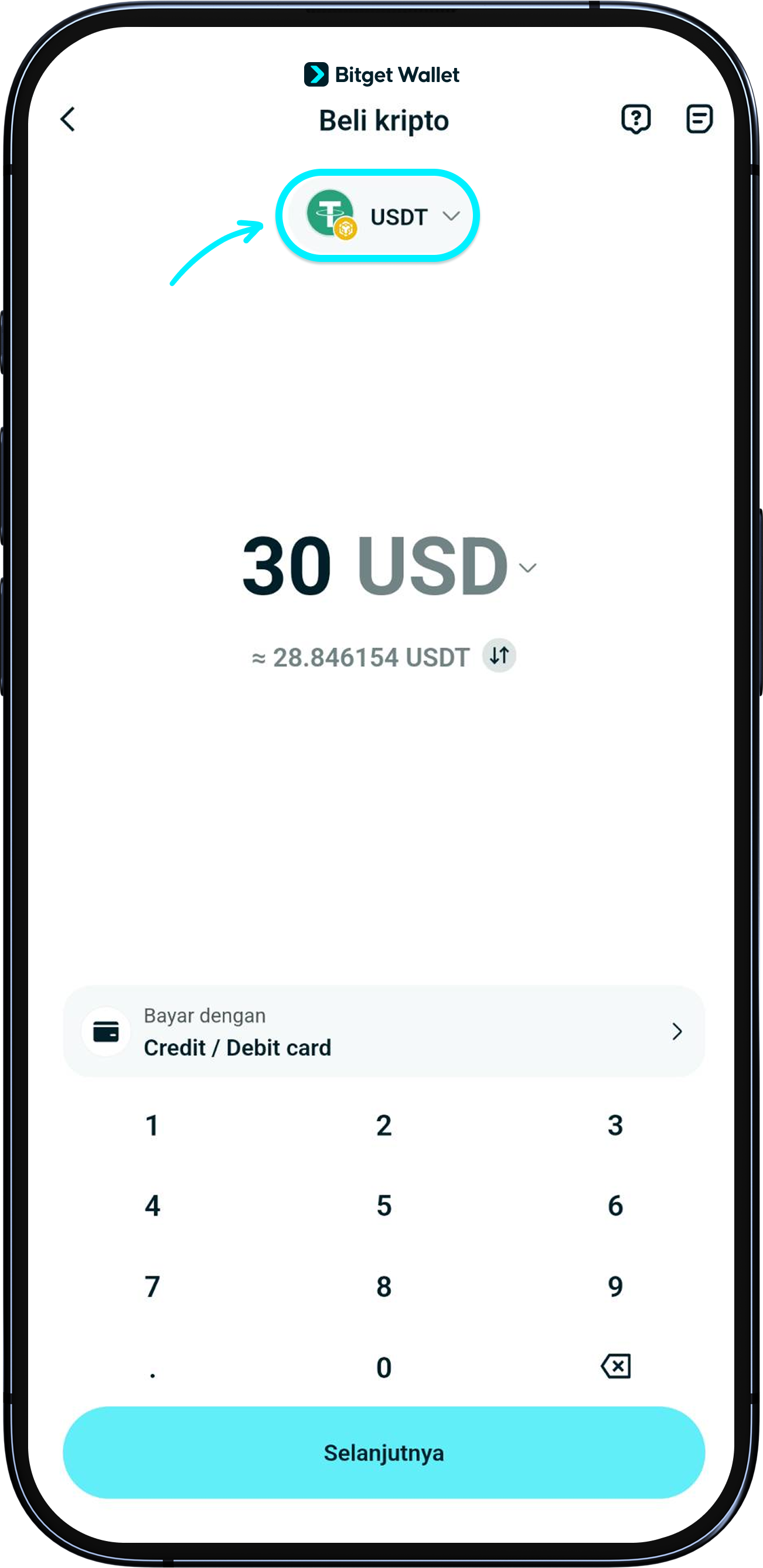 Top up USDT/USDC ke dompet kamu