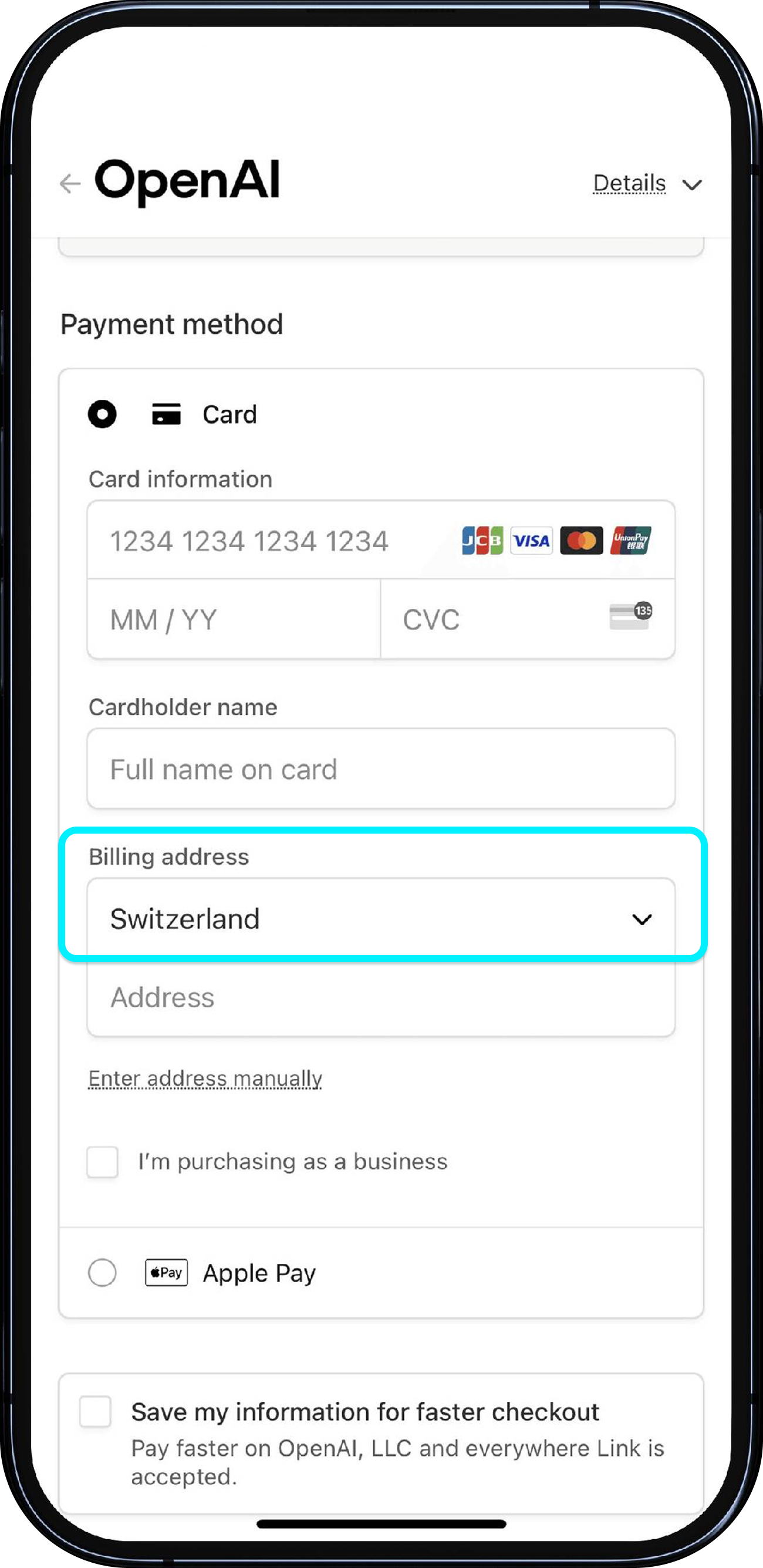 Укажите свой адрес для оплаты
