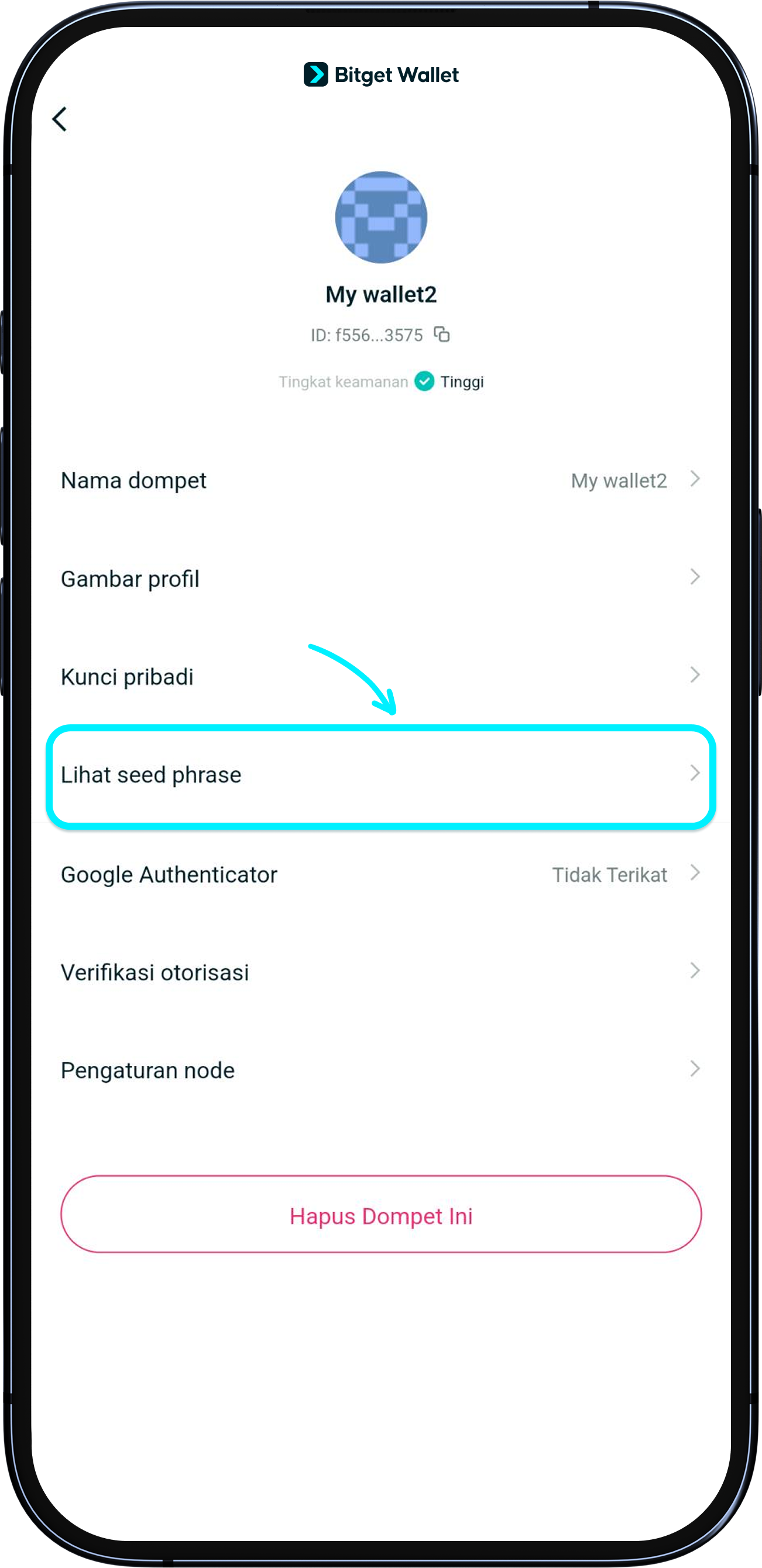 Cara melihat seed phrase kamu